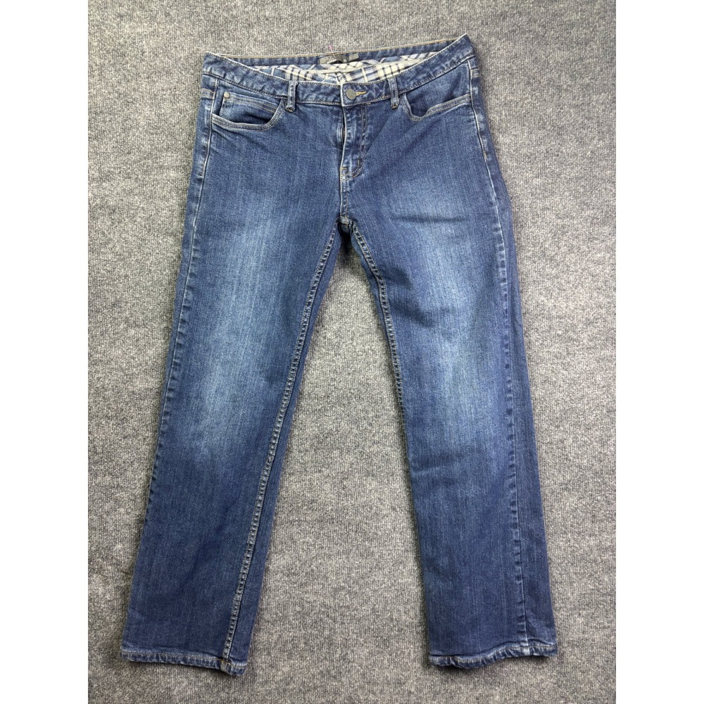 Prana Flannel Lined Jeans Women 10 Blue Straight Leg Plaid Lined‎ Denim Pants